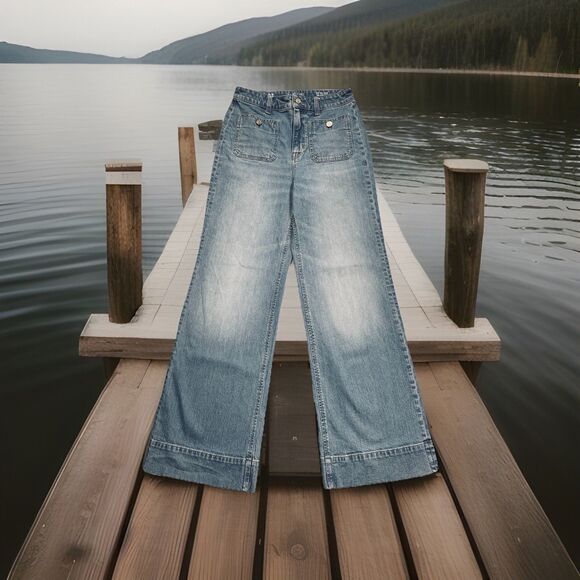 J Crew '96 Denim Trouser Jeans 27 (28x31) Blue Wide Leg High Rise Womens - Picture 1 of 11